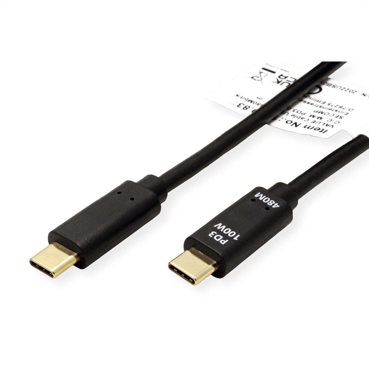 VALUE USB 2.0 Kabel, USB C-C, ST/ST, 100W, schwarz, 2 m