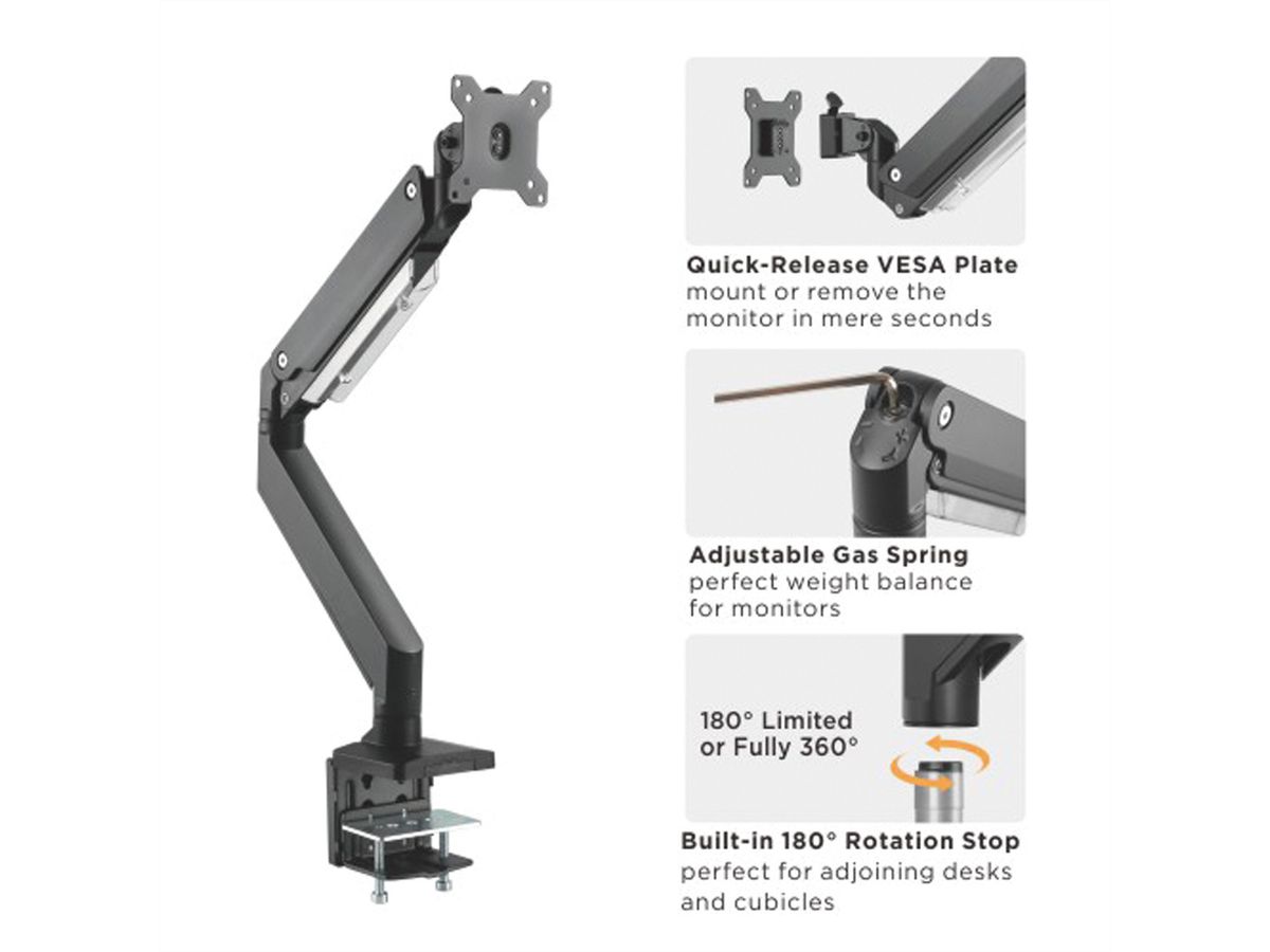 ROLINE LCD-Arm, Tischmontage, Gasfeder, 5 Gelenke, max. 15 kg