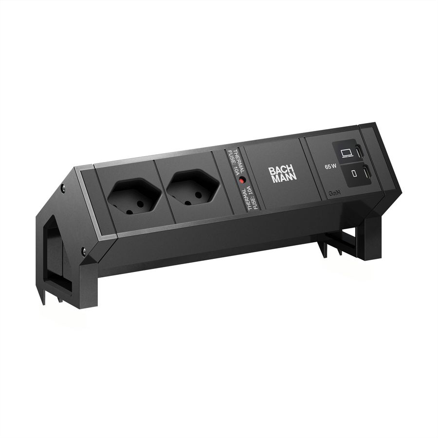BACHMANN DESK2 2xCH 90° 1xUSB C/C 65W, L=0,2m RAL9005