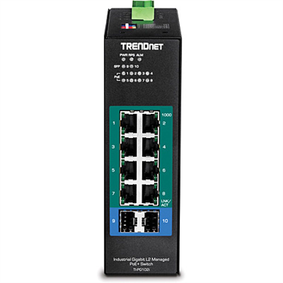TRENDnet TI-PG102i 10-Port DIN-Rail Switch Industrial Gigabit Managed PoE+