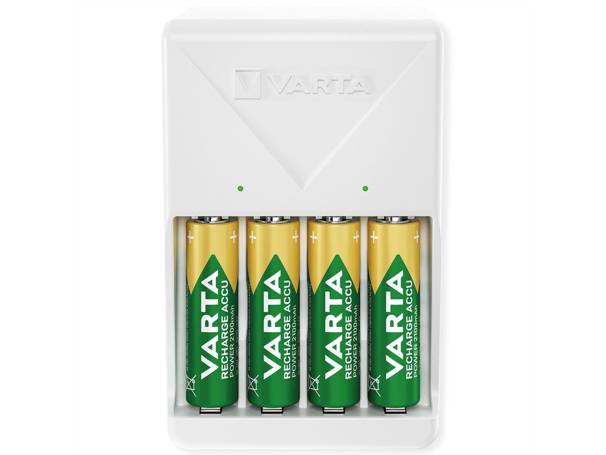 VARTA Ladegerät + 4 Akkus NH-AA, 2100mAh, Plug Charger inkl. Akkus, 4x Mignon AA, vorgeladen, sofort einsatzbereit