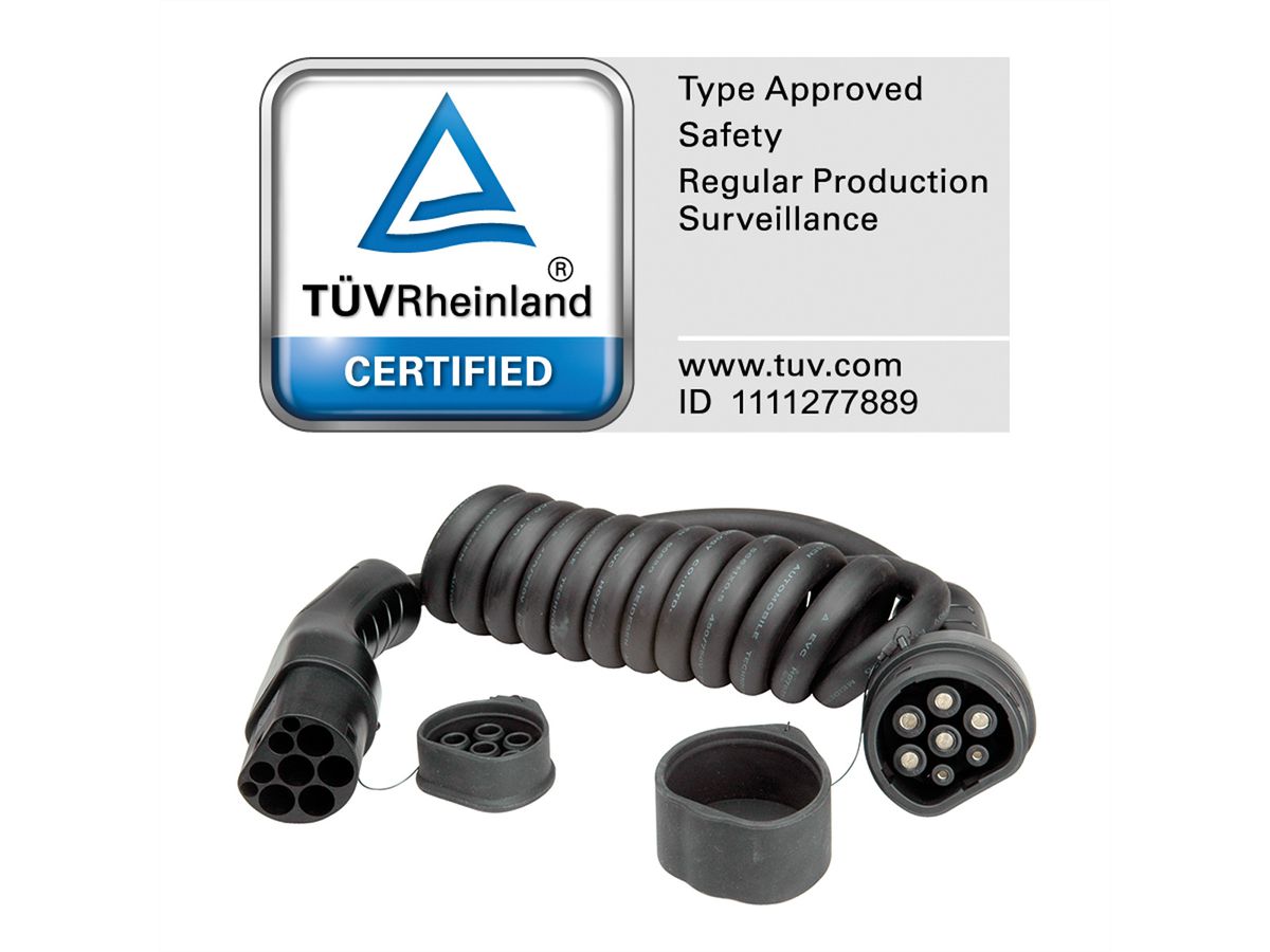 ROLINE E-Auto Ladekabel Typ2, 1-phasig, 250VAC (1P+N+E), 32 A, 7,4 kW, Spiralkabel, 3 m