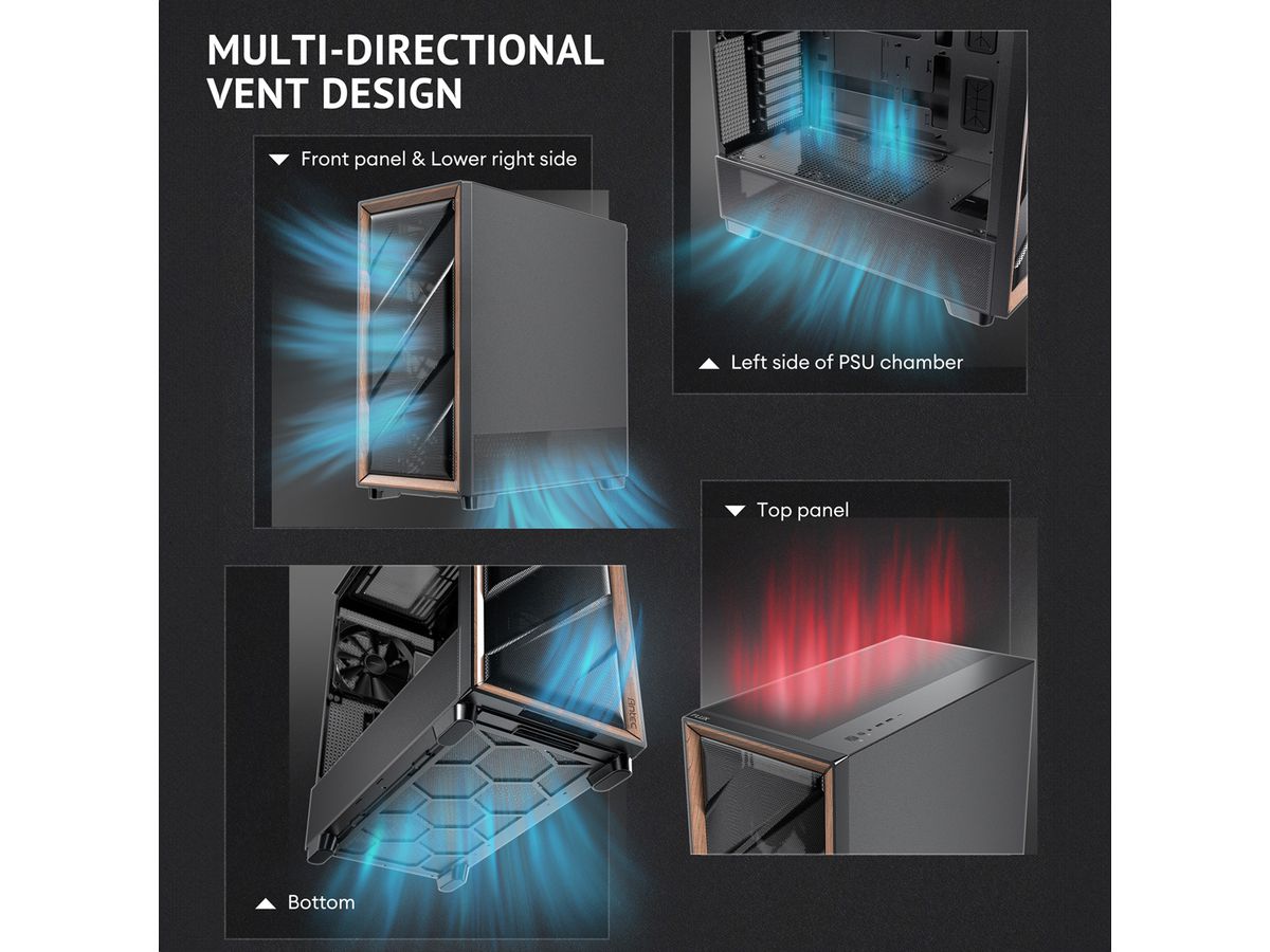 ANTEC FLUX PC Gehäuse Midi Tower Gaming ATX, schwarz