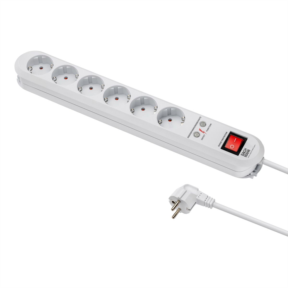 BACHMANN SMART Steckdosenleiste 6x Schutzkontakt, Schalter, Überspannungsschutz, weiß, 1,5 m