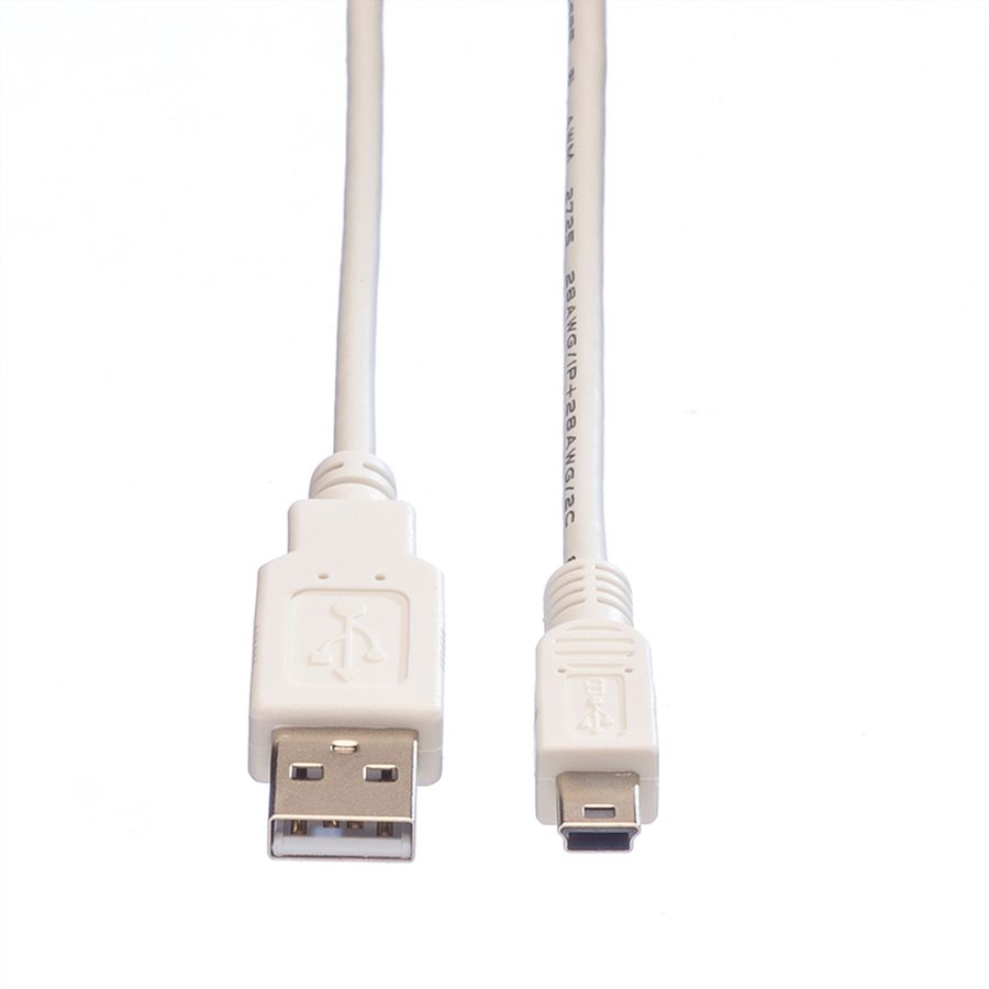 VALUE USB 2.0 Kabel, Typ A - 5-Pin Mini, weiß, 3 m