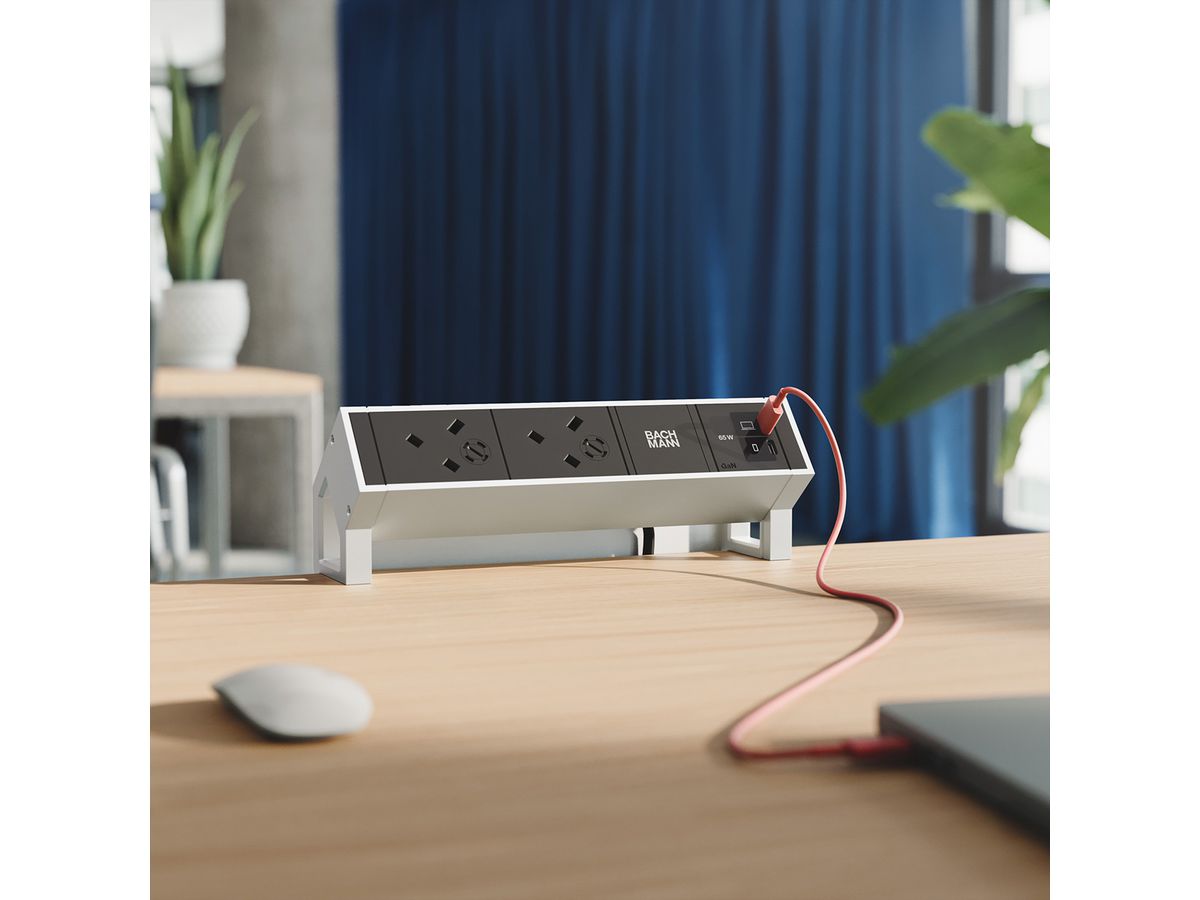 BACHMANN DESK2 2xUK 1xUSB C/C 65W, L=0,2m INOX