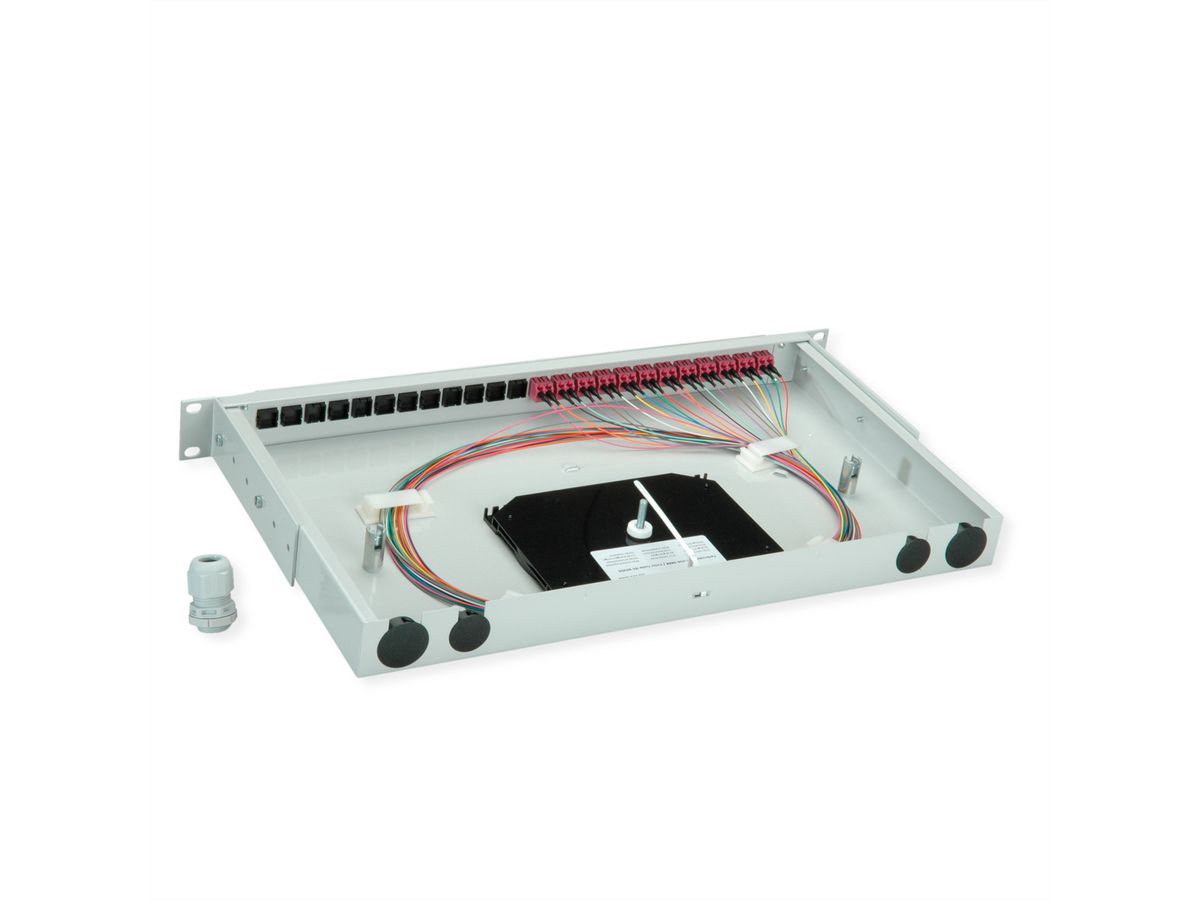 TELEGÄRTNER BASIS V LWL-Panel mit Kupplungen & Pigtails, 12x LC Duplex, violett, OM4