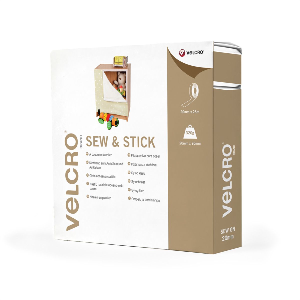 VELCRO® Klettband zum Aufnähen & Aufkleben, Haken & Flausch 20mm x 25m Weiß