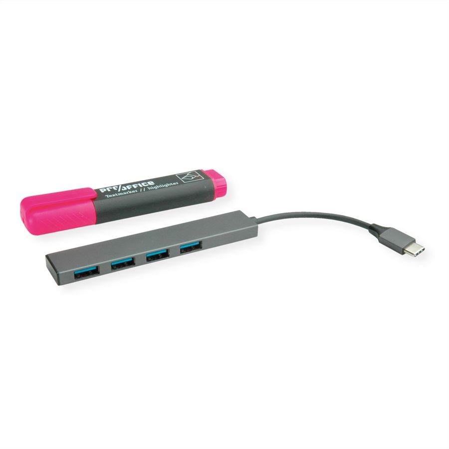 ROLINE USB 3.2 Gen 1 Hub, 4fach, Typ C Anschlusskabel