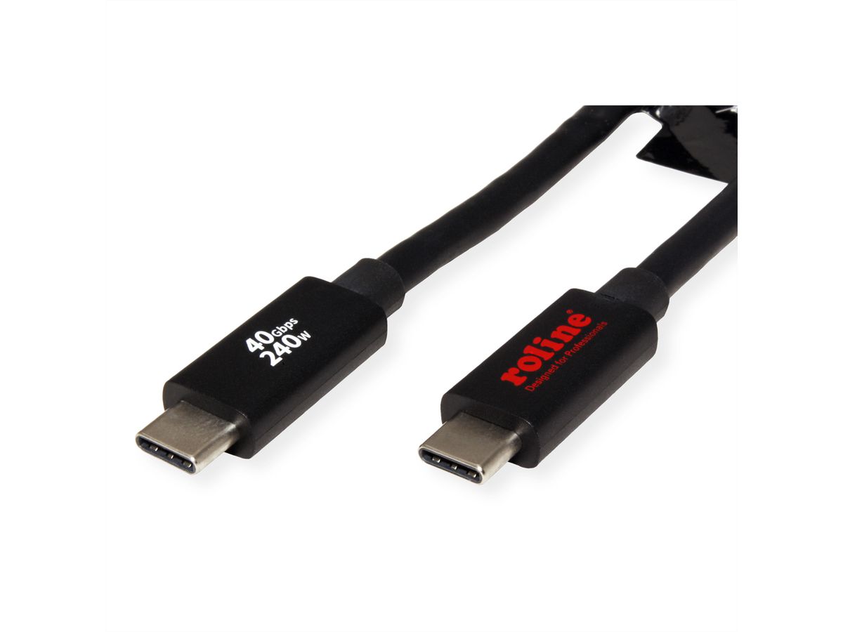 ROLINE USB4 Gen3x2 Kabel, C–C, ST/ST, 40Gbit/s, 240W, schwarz, 2 m