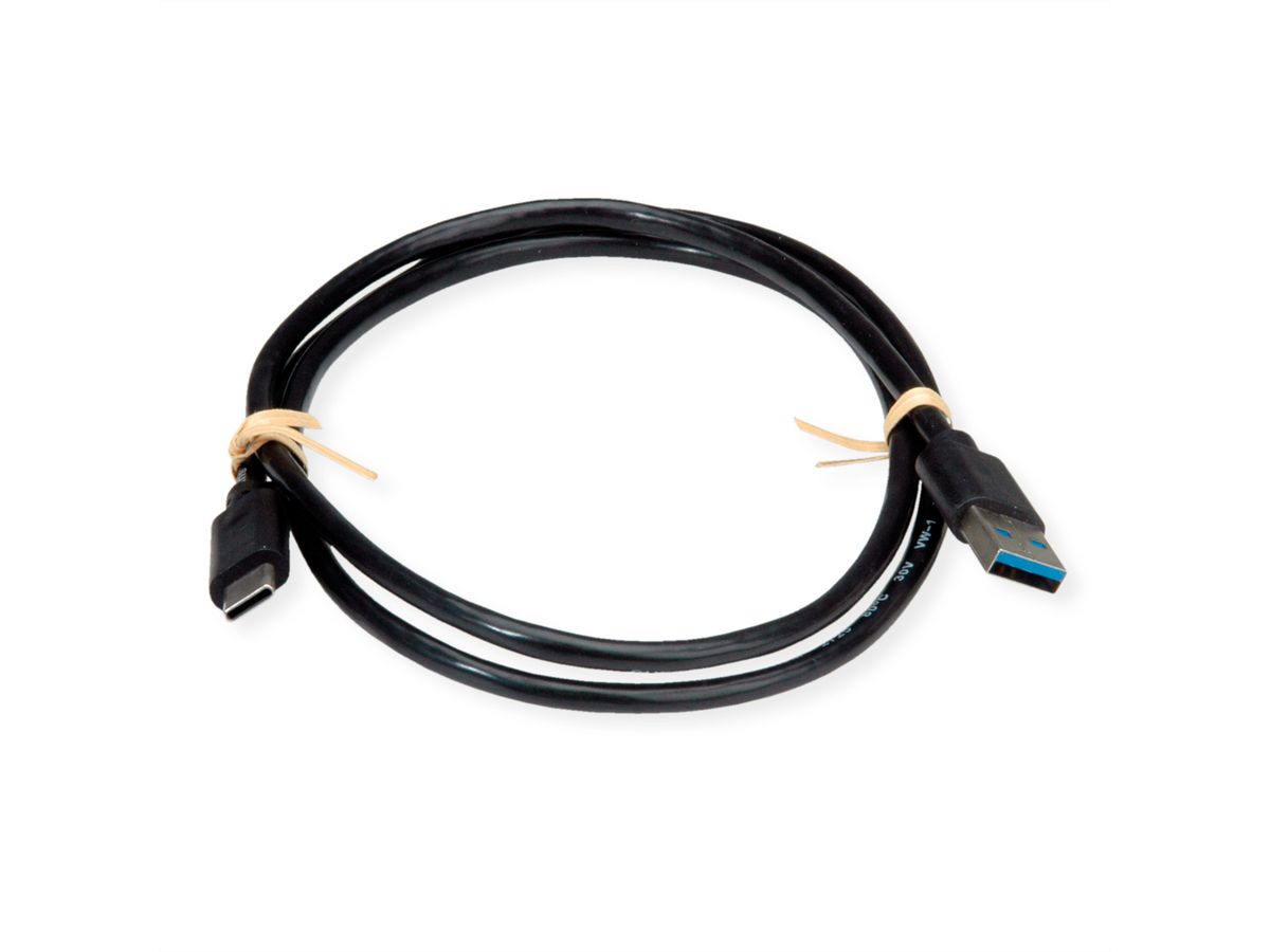 ROLINE RM USB 3.2 Gen 1 Kabel, A-C, ST/ST, schwarz, 0,5 m