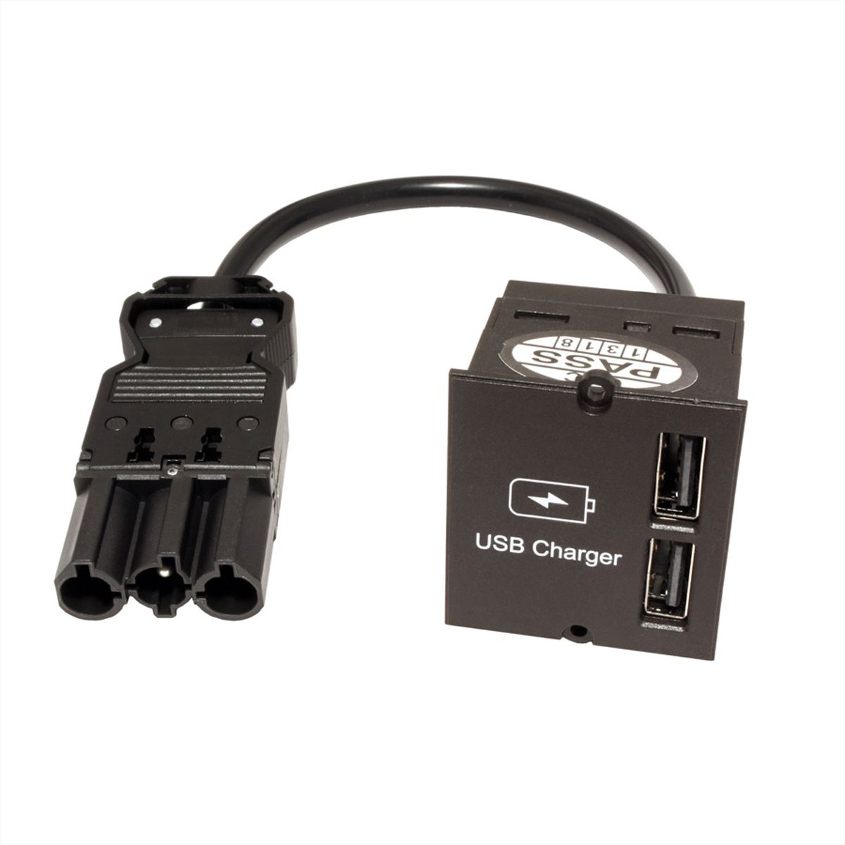 BACHMANN USB A/A 15W Doppelcharger , 2x Typ A 5V/2,4A GST18, schwarz, 0,2 m