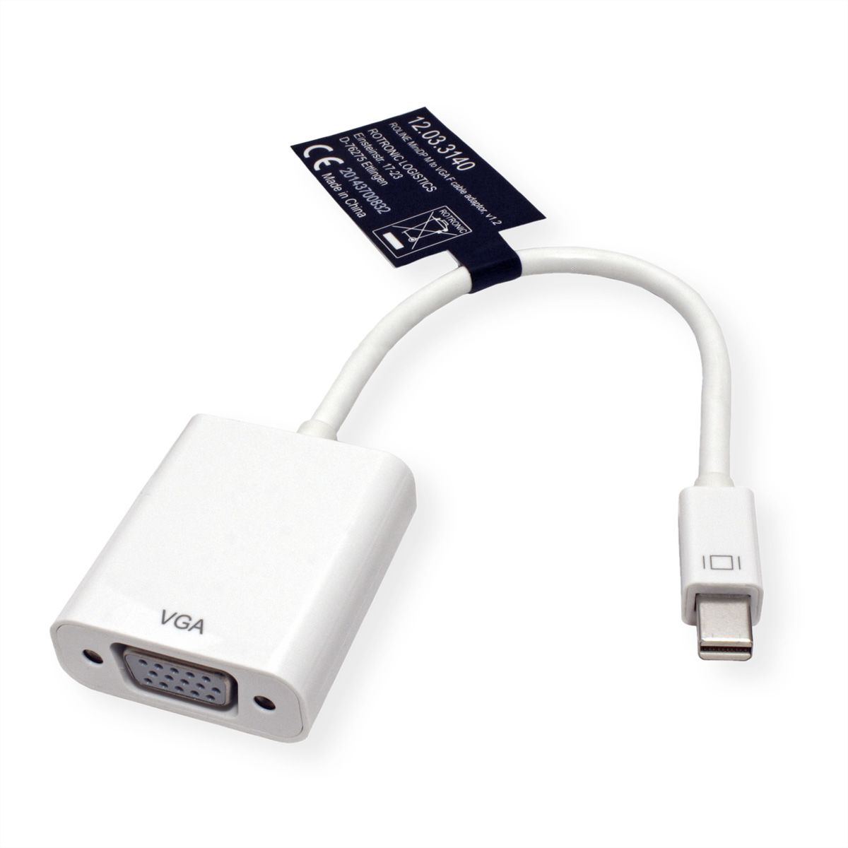 ROLINE Mini DisplayPort-VGA Adapter, v1.2, Mini DP ST - VGA BU, Aktiv