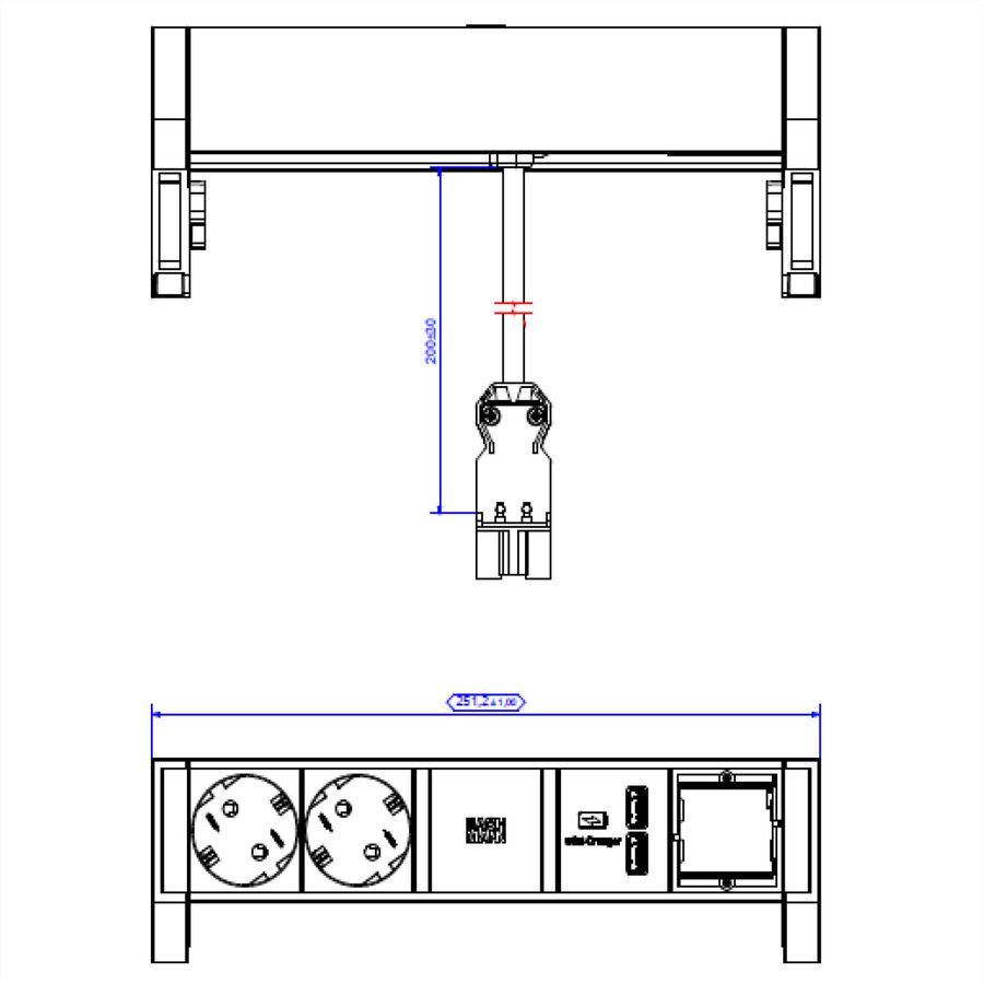 BACHMANN DESK2 2x Schutzkontakt 1x USB-Charger 1x ABD, schwarz