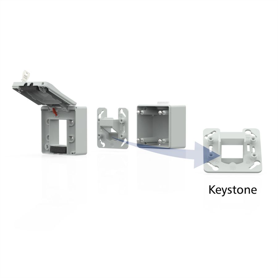 METZ CONNECT IP44 Modul-Aufputz-Gehäuse, Klappdeckel+Schloss, 2Ports unbestückt, grau