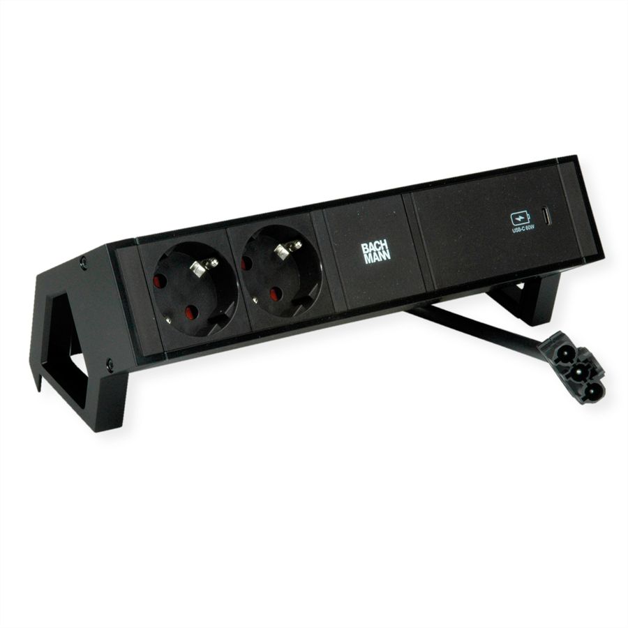 BACHMANN DESK2 2xSchutzkontakt USB C, USB Charger 60W 0,2m GST18 Schwarz