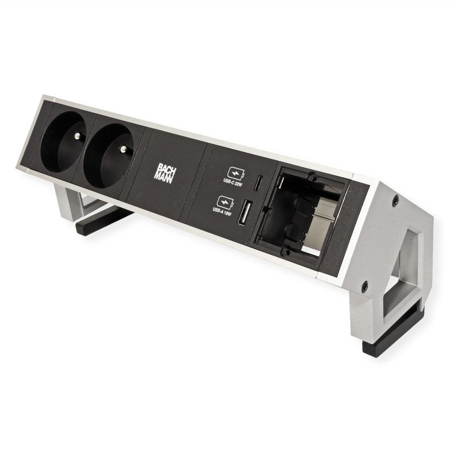 BACHMANN DESK2 2xUTE 1xUSB A&C 22W 1xCM 0,2m GST18 INOX