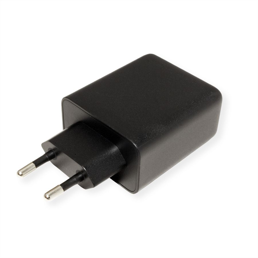 VALUE USB Charger mit Euro-Stecker, 3-Port (Typ-A, 2x Typ-C), 65W, GaN