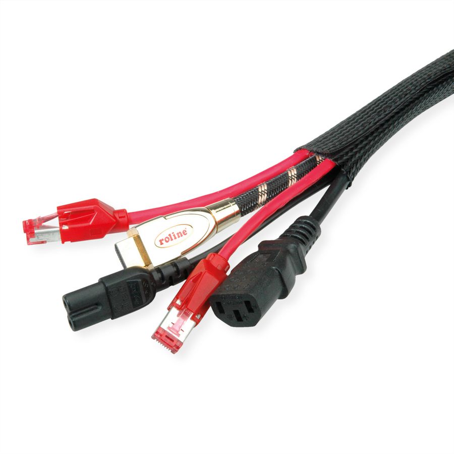 ROLINE PVC Gewebeschlauch für Kabelbündelung, mit Klettband, schwarz, 2,5 m