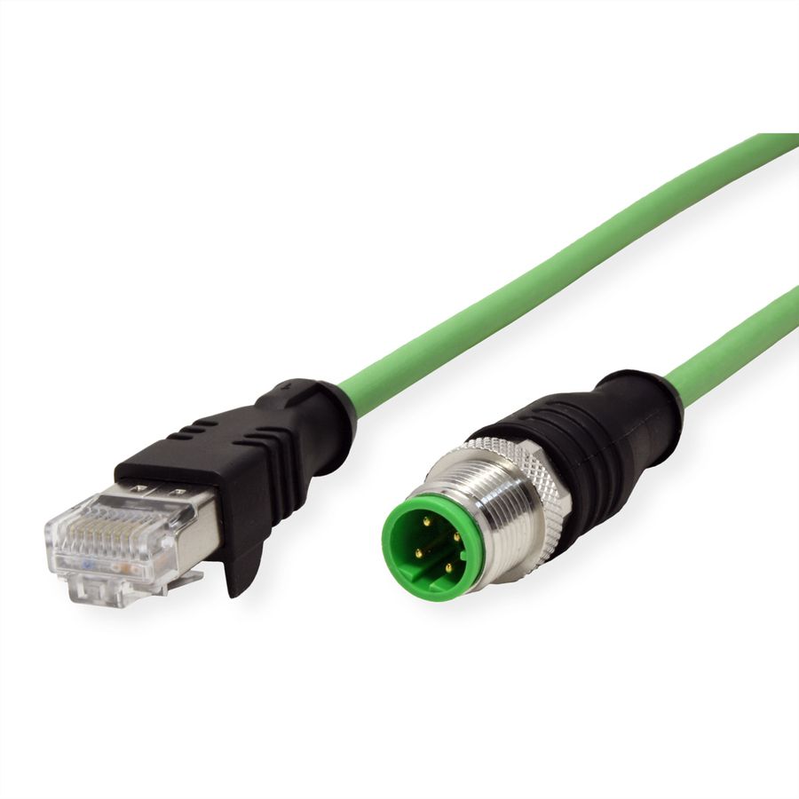 METZ CONNECT Verbindungsleitung M12 ST-RJ45 ST, 4-pol D-kodiert, gerade-gerade, Schleppkette, Torsion, 5 m