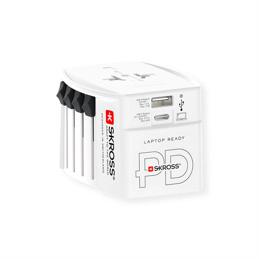 Skross MUV USB A/C 65PD Reiseadapter mit USB-C Kabel, Weltweit