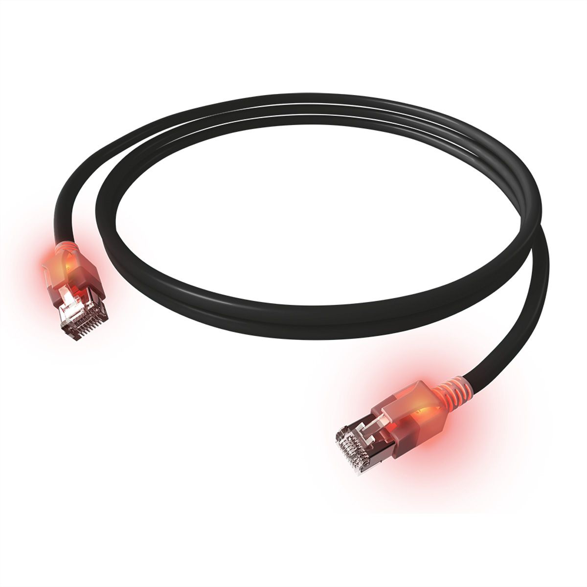 EasyLan DualBoot LED Patchkabel RJ45 S/FTP Cat.6A (Class EA), mit saCon Stecker, LSOH, schwarz, 7,5 m