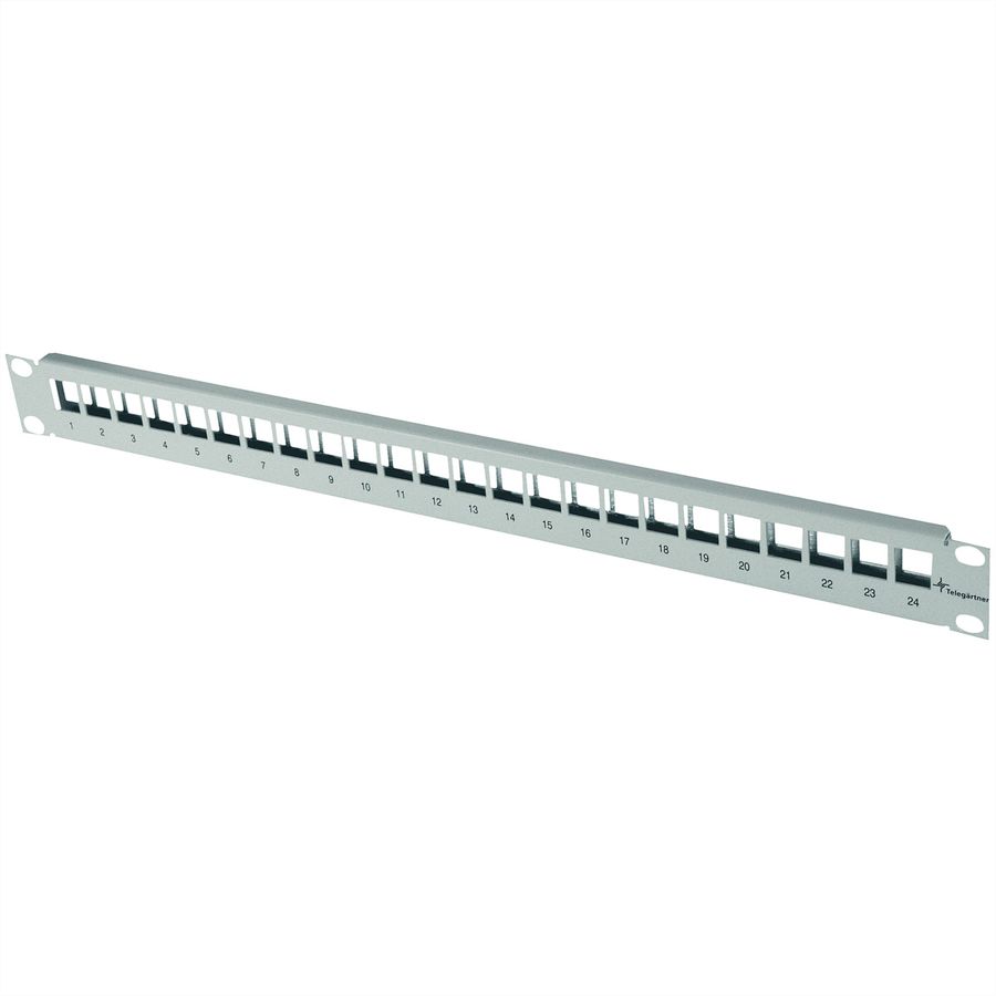 TELEGÄRTNER 19" Frontplatte 1 HE, ohne Erdungsk., f. 24x RJ45-Durchführungspanel, unbest.