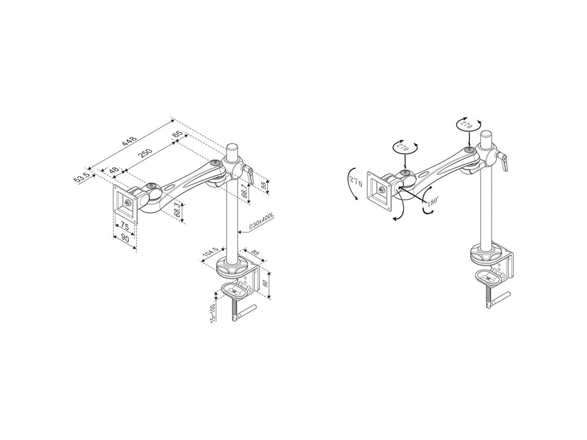 ROLINE LCD-Arm Trägerstange, 3 Gelenke, Tischmontage