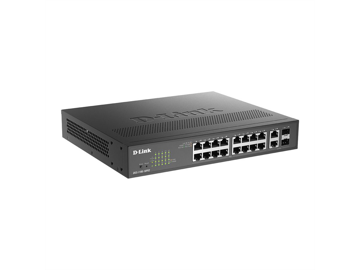 D-Link DGS-1100-18PV2 18Port PoE+ Switch Gigabit Smart Managed, 130 Watt