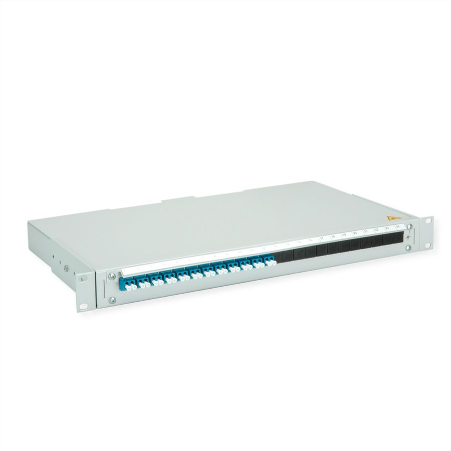 TELEGÄRTNER BASIS V LWL-Panel mit Kupplungen & Pigtails, 12x LC Duplex, blau, OS2 PC