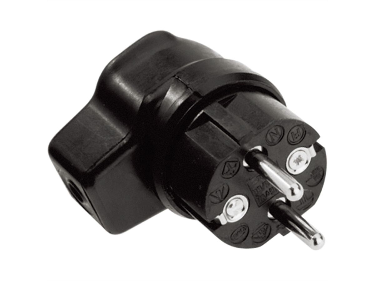 BACHMANN Vollgummi-Winkelstecker, schwarz mit Schutzkontakt