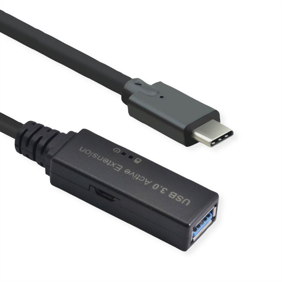 ROLINE USB 3.2 Gen 1 Aktives Repeater Kabel, Typ A - C, schwarz, 15 m