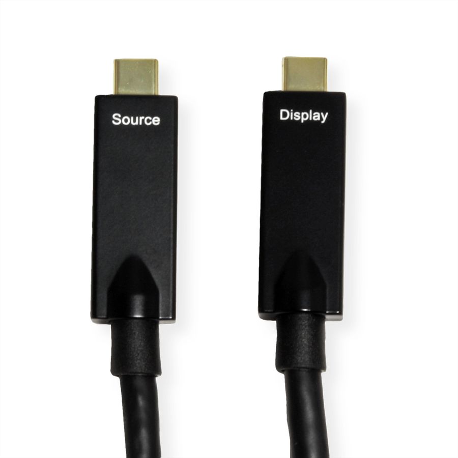 ROLINE USB 3.2 Gen 2 Kabel, AOC, C-C, ST/ST, 10Gbit/s, 4K60Hz, PD (Power Delivery) 60W, schwarz, 15 m
