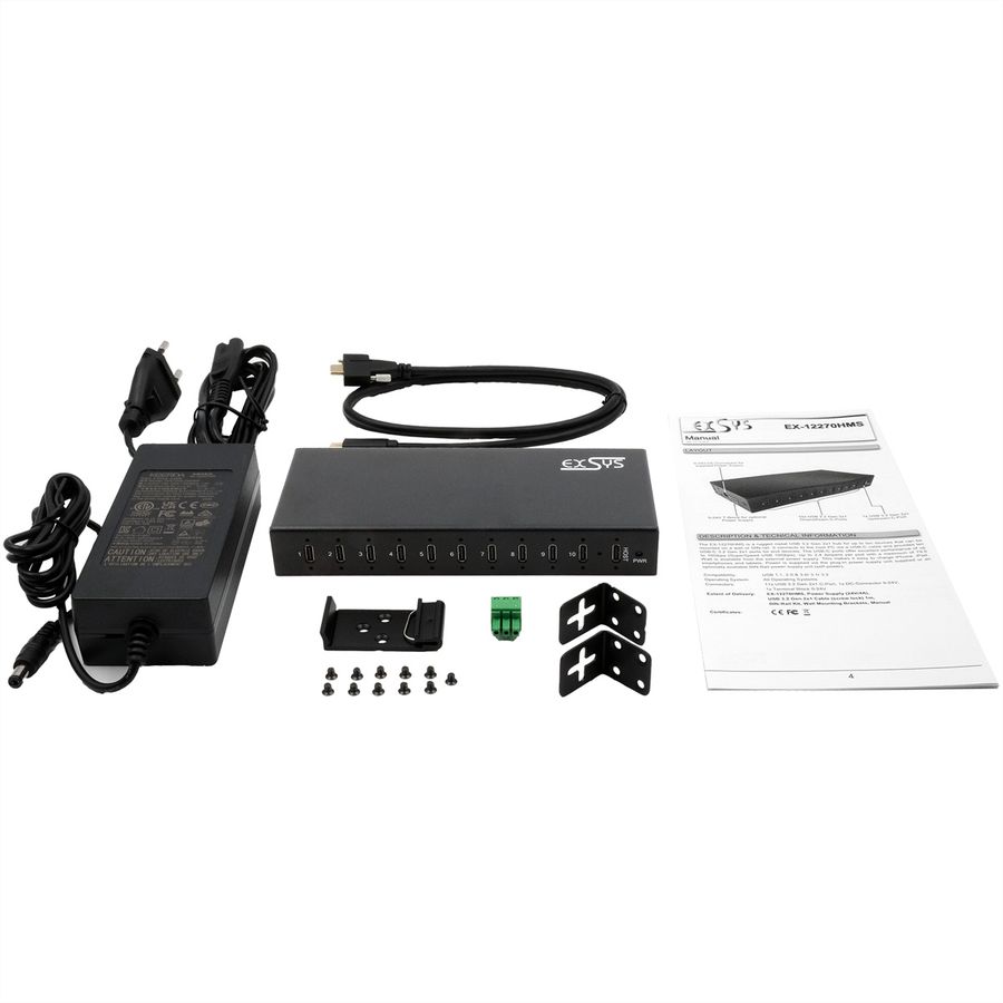 EXSYS EX-12270HMS 10-Port USB 3.2 Gen 2 Metall HUB, mit 10x C-Anschlüsse