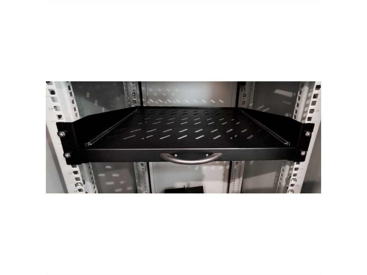 VALUE 19"-Fachboden ausziehbar, 2 HE, 404 x 350 mm, 30 kg Traglast