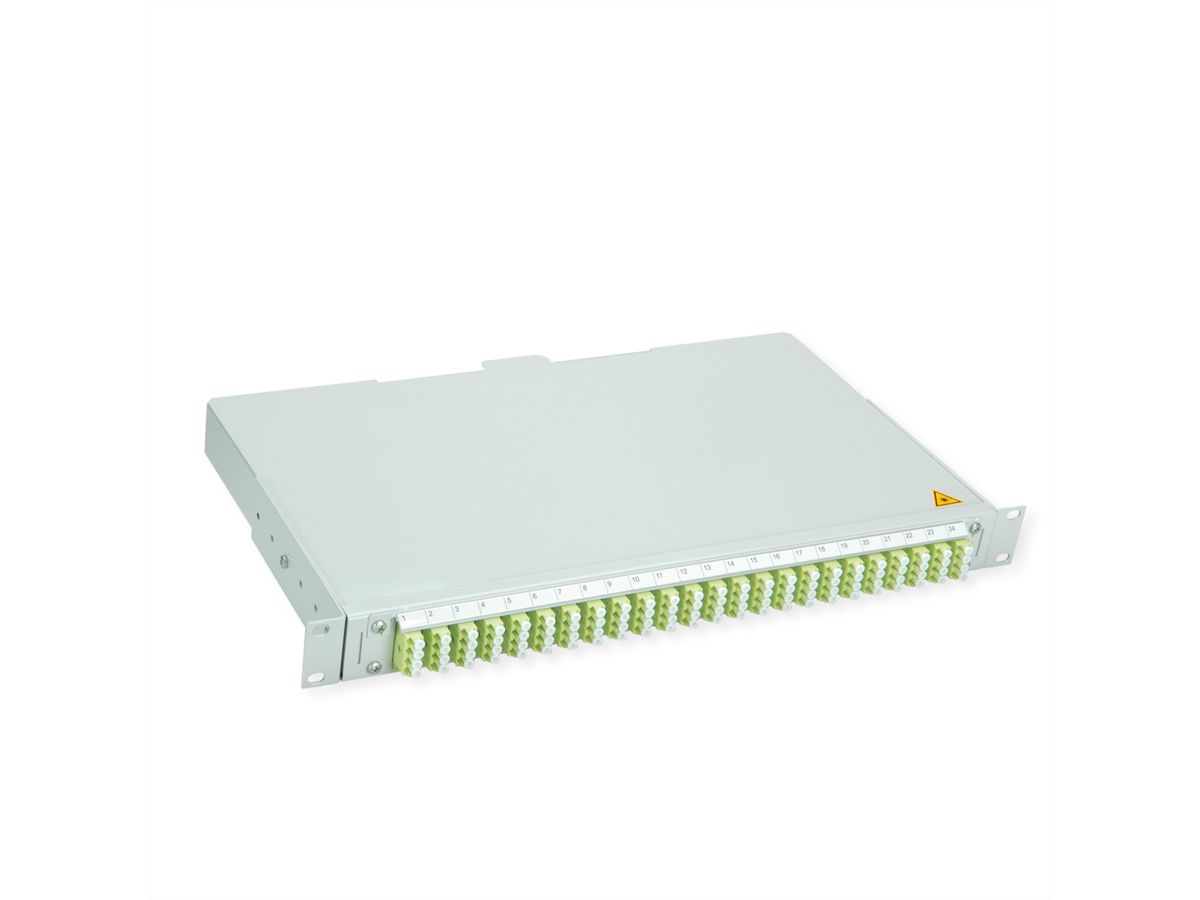 TELEGÄRTNER BASIS V LWL-Panel mit Kupplungen & Pigtails, 24x LC Quad, lindgrün, OM5