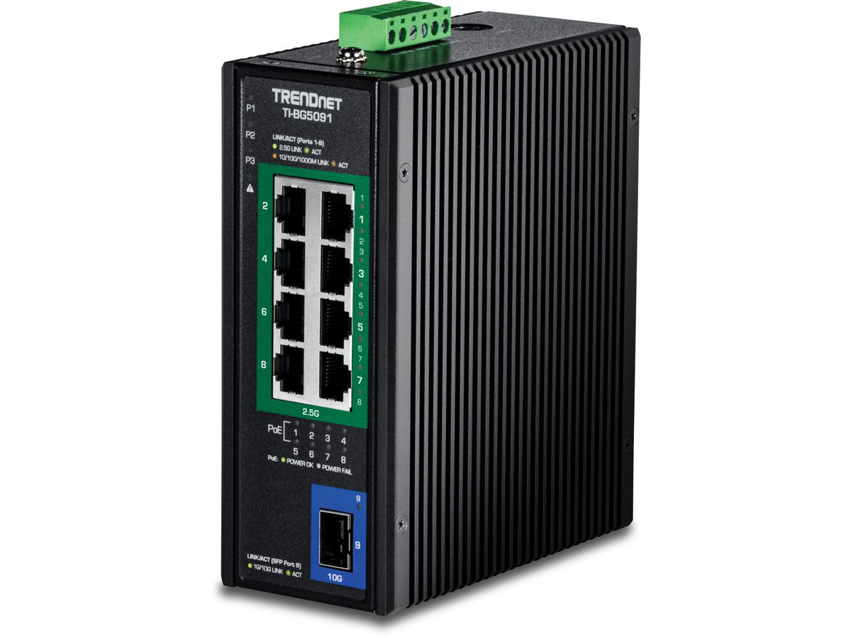 TRENDnet TI-BG5091B DIN-Rail Switch 2,5G 9-Port Industrial PoE++ mit 10G Ports