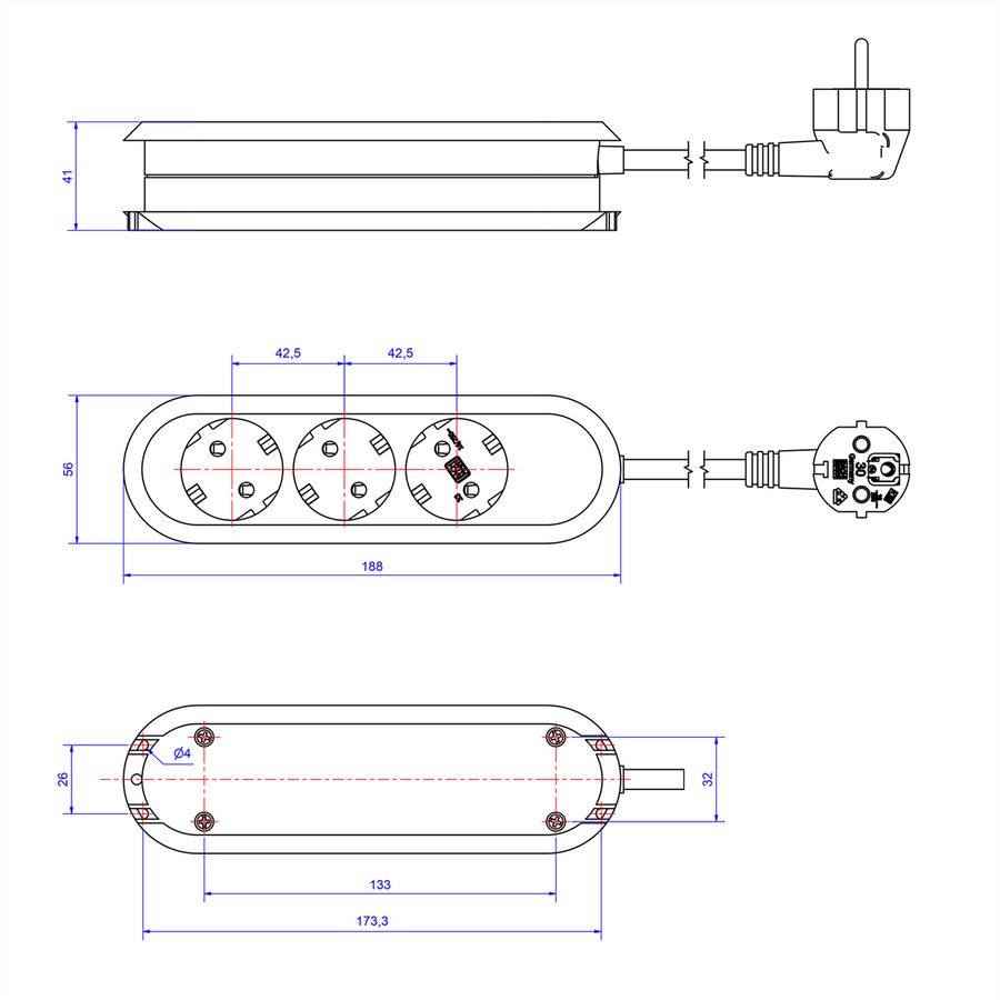 BACHMANN SMART Steckdosenleiste 3x Schutzkontakt, genietet, weiß, 5 m