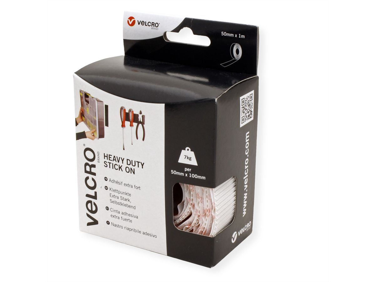 VELCRO® Klettband Extra Stark Selbstklebend, Haken & Flausch 50mm x 1m Weiß