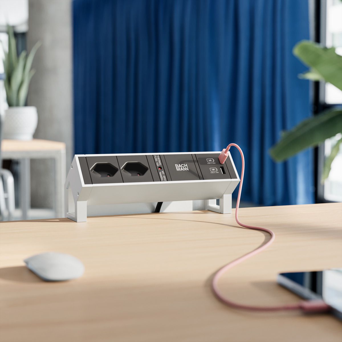 BACHMANN DESK2 2xCH 1xUSB A/C 22W, 0,2m GST18 INOX Schweiz