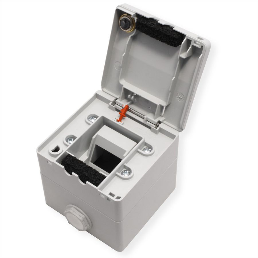 METZ CONNECT IP44 Modul-Aufputz-Gehäuse, Klappdeckel+Schloss, 2Ports unbestückt, grau