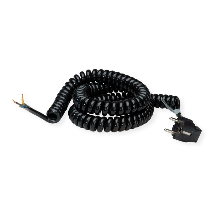 BACHMANN Wendelleitung 1-4m schwarz, H05VV-F 3G1,5mm² AEH/CEE7/7
