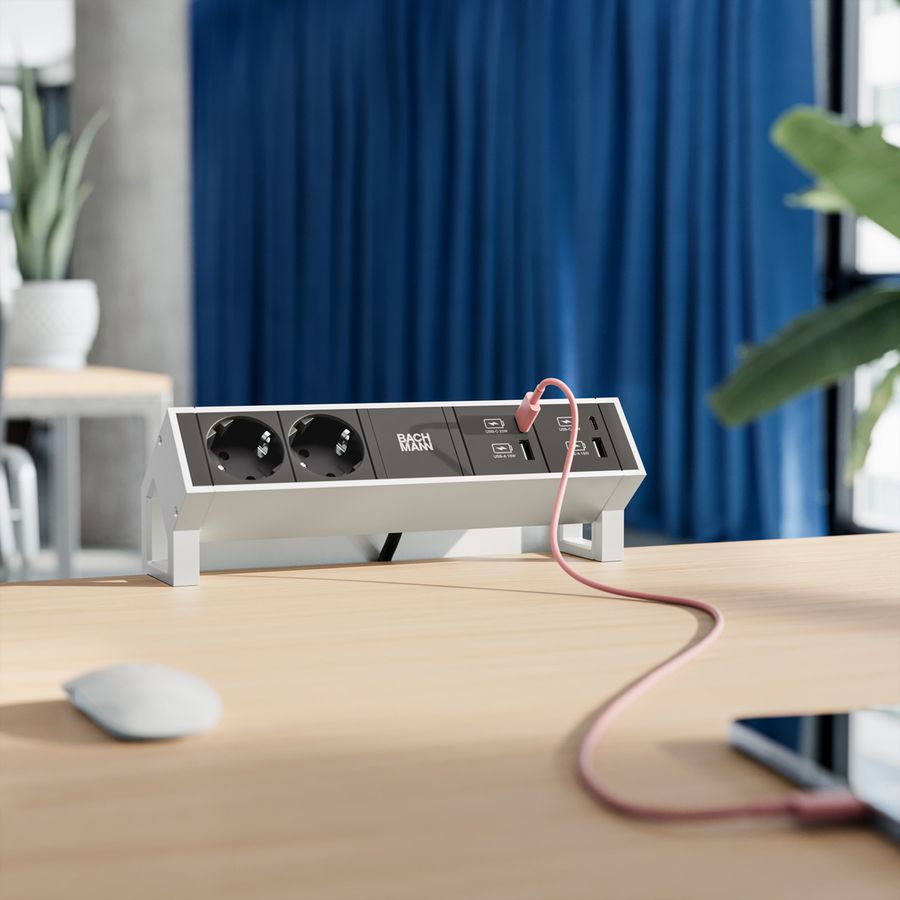 BACHMANN DESK2 2xSchutzkontakt USB A&C, USB Charger 22W 1xABD 0,2m GST18 INOX