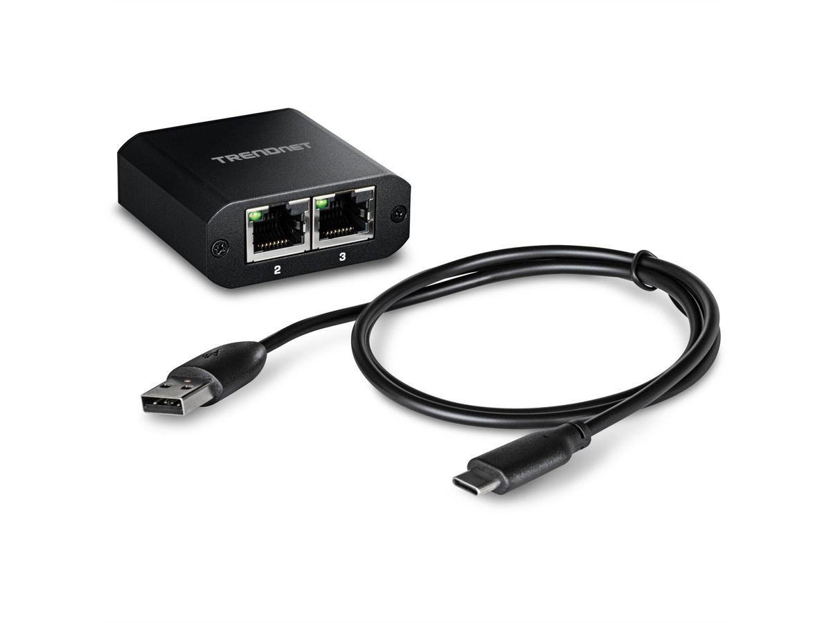TRENDnet TEG-102S 2-Port-Gigabit-Splitter, mit USB-C-Stromversorgung