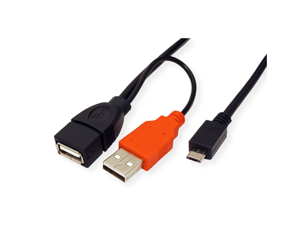 ROLINE USB 2.0 Y-Kabel, 2x Typ A (ST / BU) - Micro B ST, 1m