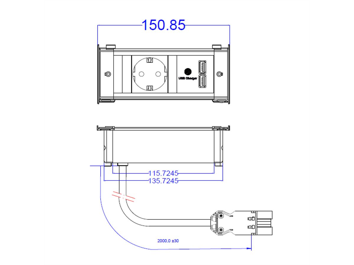 BACHMANN KAPSA X-Small 1x Schutzkontakt 1x USB Charger, Montagestecker