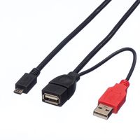 ROLINE USB 2.0 Y-Kabel, 2x Typ A (ST / BU) - Micro B ST, 1m