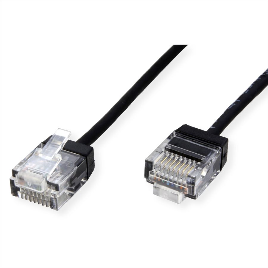 ROLINE UTP DataCenter Patchkabel Cat.6A (Class EA), LSOH, slim, extra kurzer Stecker, schwarz, 0,5 m