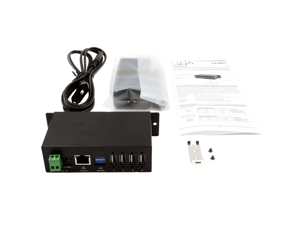 EX-6003HMVS Device Server 4x USB 2.0, DIN-Rail-Kit, Metall-Gehäuse