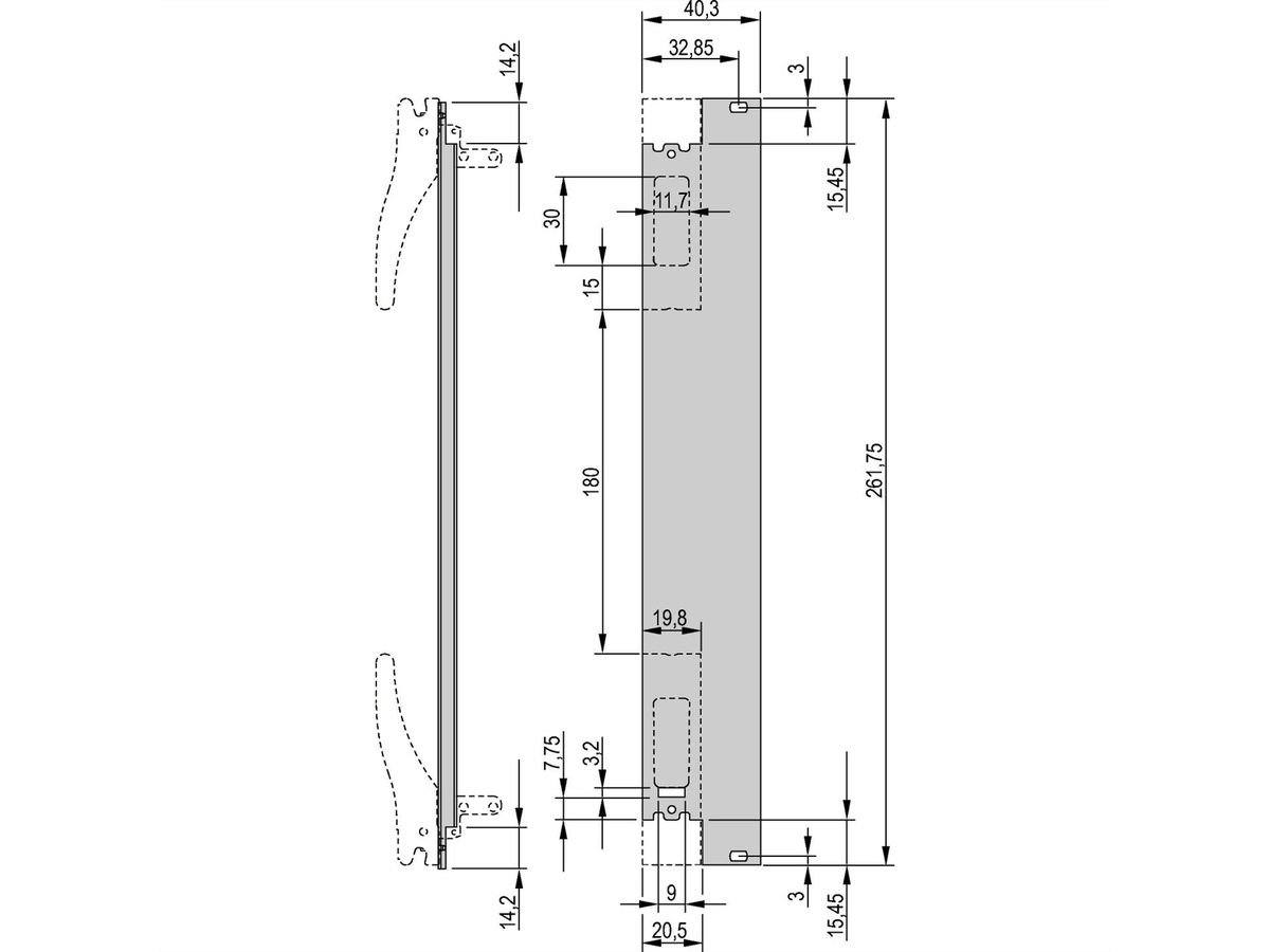 SCHROFF Frontplatte für XL-Griff, 8 TE - FRONTPLATTE XL 6HE 8TE